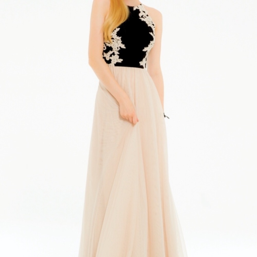 Gorgeous Black and Beige Floor Length Prom Dress
